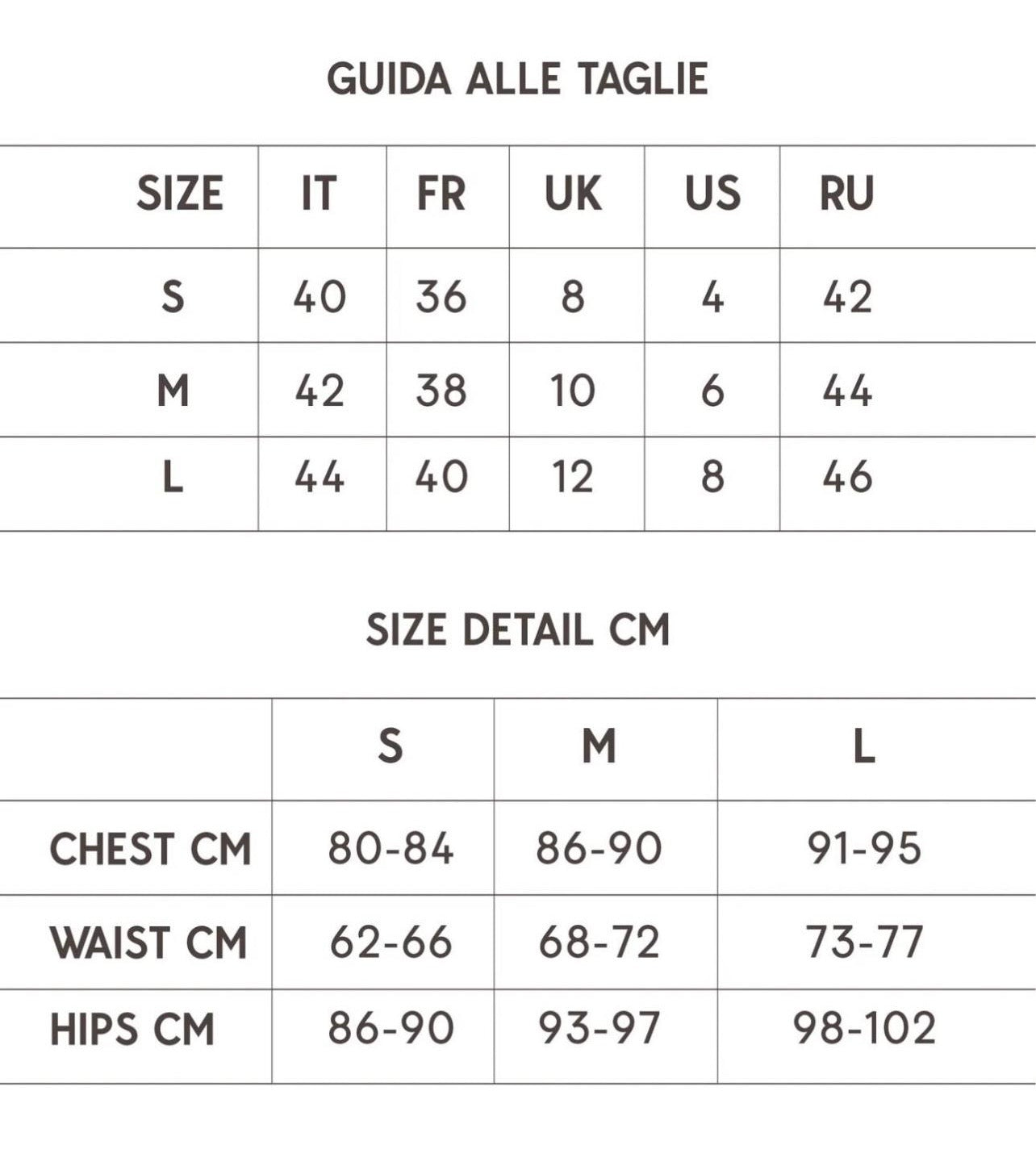 GUIDA ALLE TAGLIE